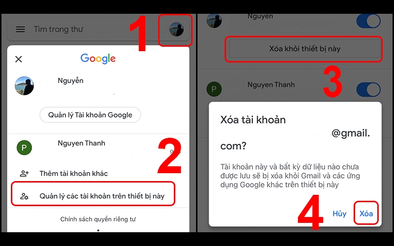 Hướng dẫn xoá tài khoản trực tiếp trên ứng dụng Gmail